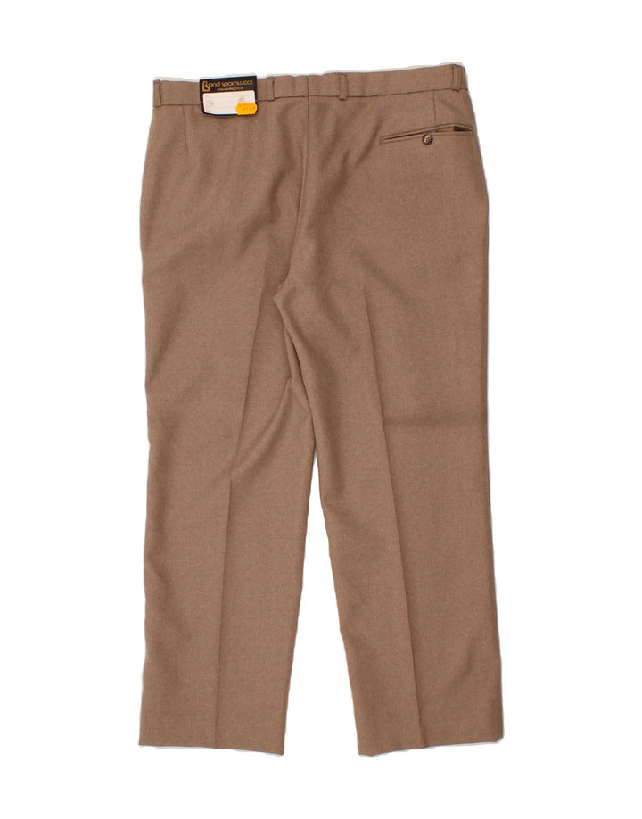 VINTAGE Womens Straight Suit Trousers W38 L31 Beige Polyester Vintage Vintage and Second-Hand Vintage from Messina Hembry 