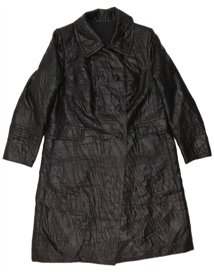 manteau en cuir femme vintage UK 14 Moyen Noir