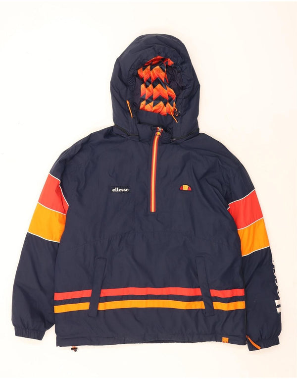 Ellesse Veste anorak graphique à capuche pour homme UK 42 XL Bleu marine Colourblock