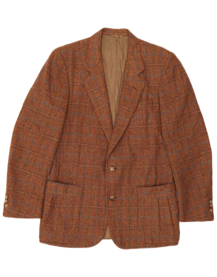 Vintage Mens 2 Button Blazer Jacket IT 48 Medium Brown Check Virgin Wool