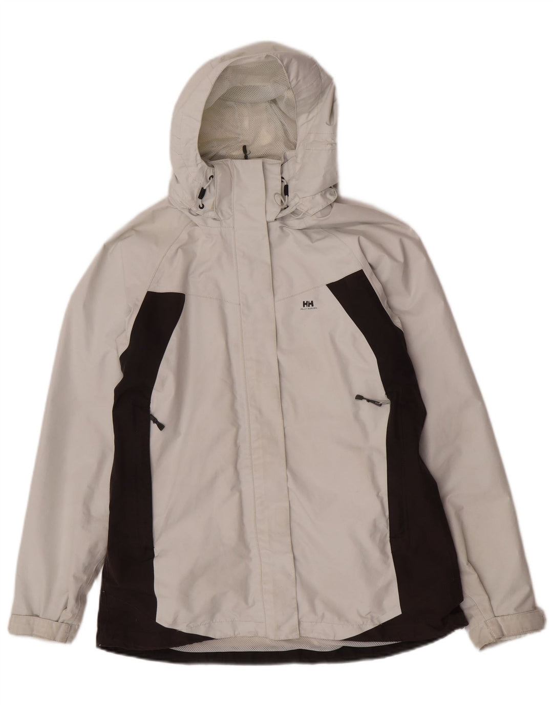 Helly Hansen Regnjakke med hætte til kvinder UK 14 Medium Off White Colourblock