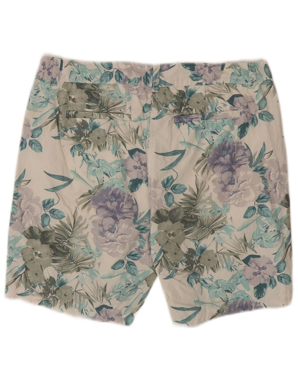 Benetton Damen Chinoshorts UK 12 Medium W34 Weiß geblümte Baumwolle