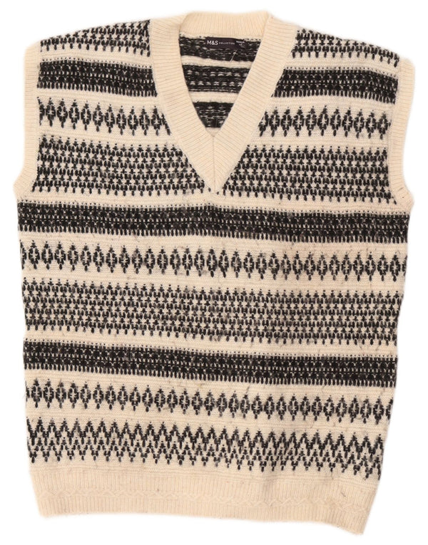 Marks & Spencer Mens Vest Tank Top Medium Off White Geometric Acrylic