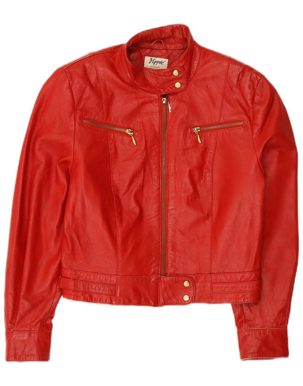 Yuppie Womens Crop Leather Jacket EU 40 Medium Red