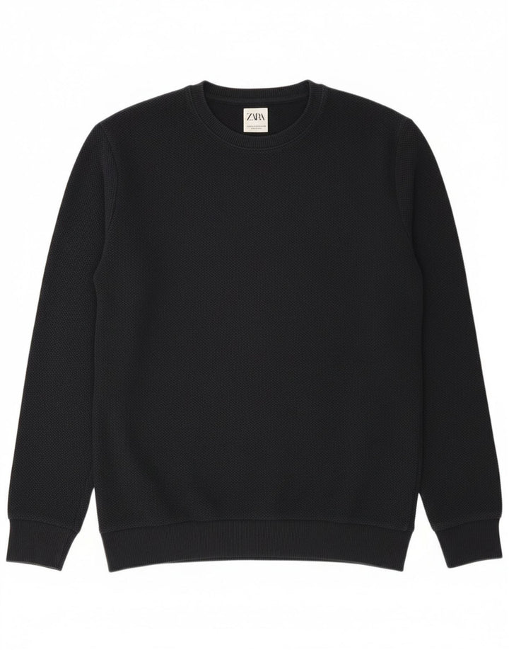 Zara Herre Crew Neck Jumper Sweater Medium Navy Blue Polyester
