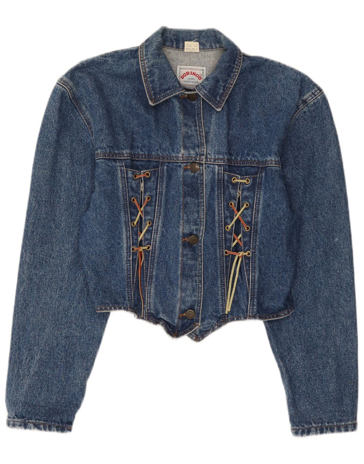 Doringo Womens Crop Denim Jacket UK 10 Small Blue Cotton