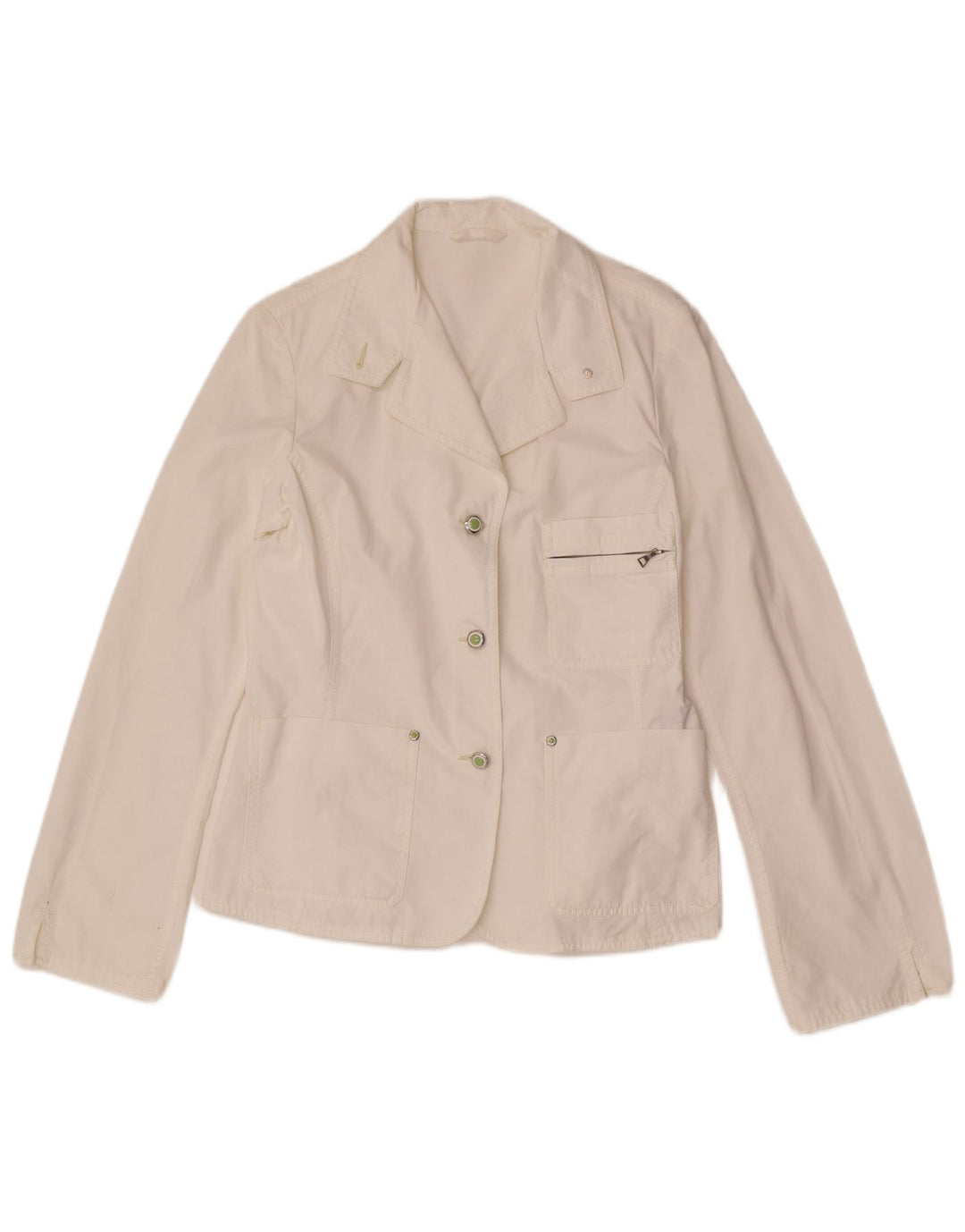 Belfe Dame 3 Button Blazer Jacket UK 10 Small White Bomuld