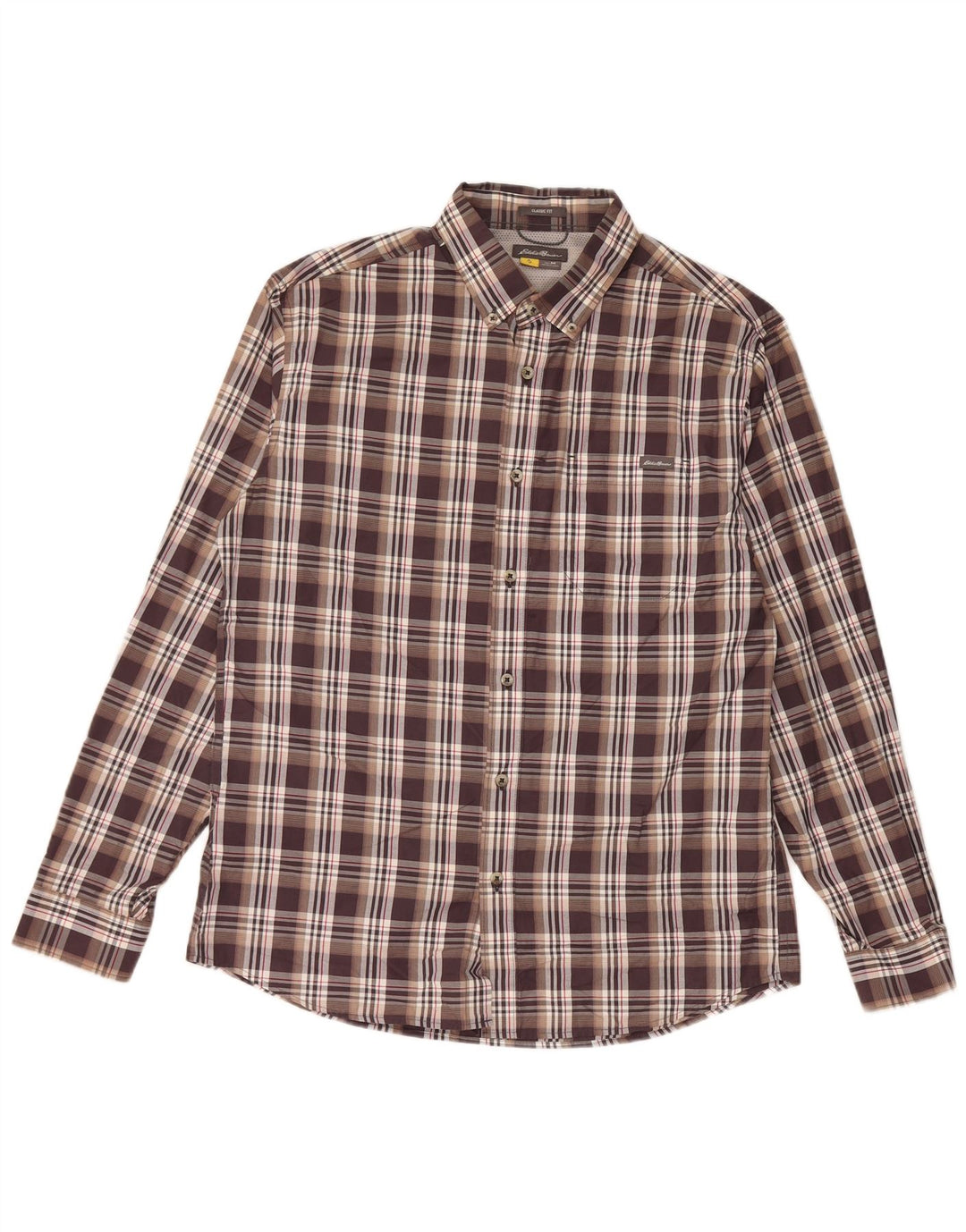 Eddie Bauer Mens Classic Fit Shirt Medium Brown Check Cotton