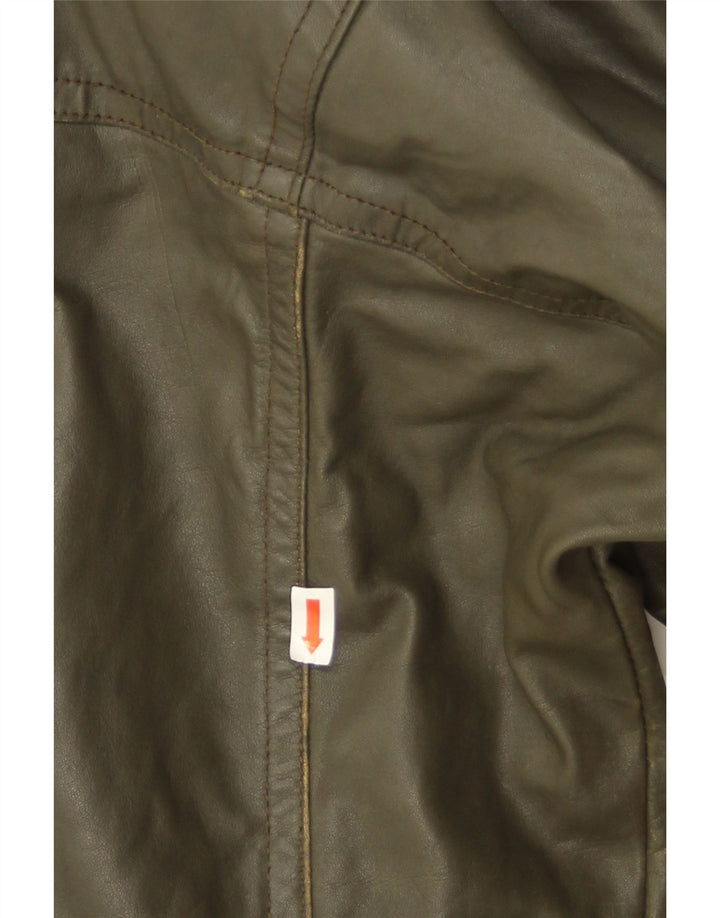 Giacca in pelle vintage da uomo IT 50 grande in pelle kaki