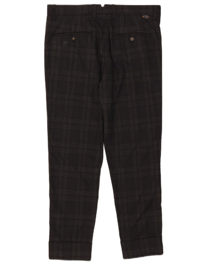Zara Mens Slim Cropped Trousers EU 38 Small W30 L25 Grey Check Polyester