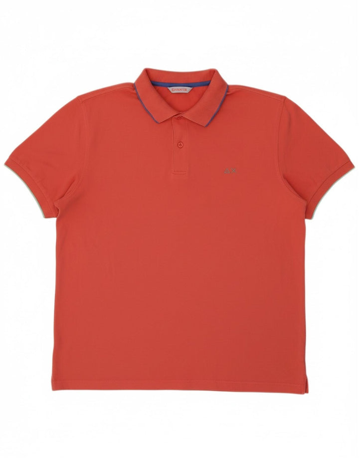SUN68 Mens Polo Shirt Large Orange Cotton