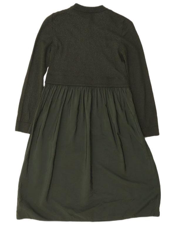 Cos Damen Langarm-Stufenkleid UK 6 XS Grüne Wolle