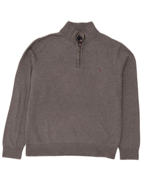 Tommy Hilfiger Herre Zip Neck Jumper Sweater Stor Grå Bomuld