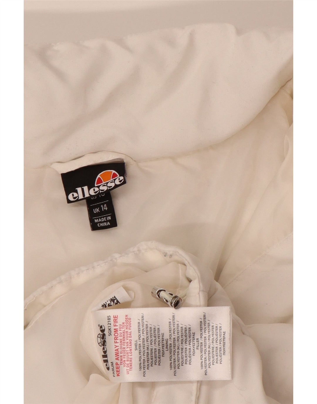ELLESSE Womens Hooded Crop Padded Jacket UK 14 Large White Polyester