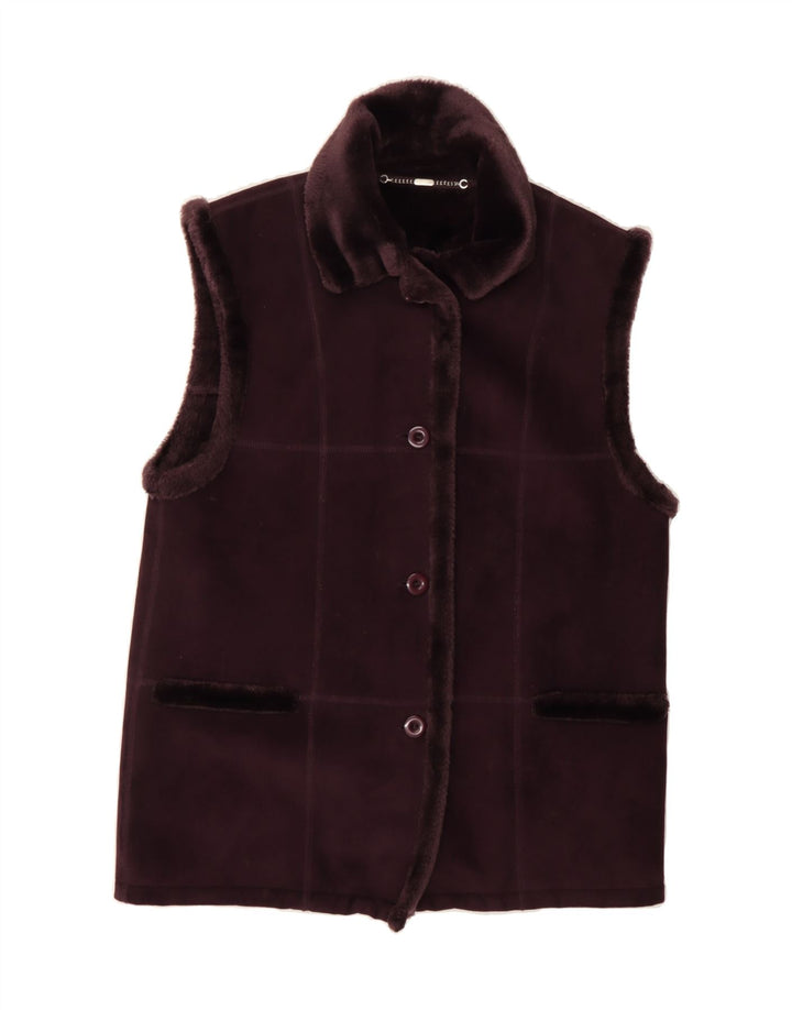 BARONIA Womens Sherpa Gilet UK 14 Large Maroon Polyester Vintage Baronia and Second-Hand Baronia from Messina Hembry 