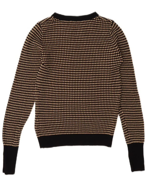 Zara Womens Crop Crew Neck Jumper Sweater UK 12 Medium Brown Geometric
