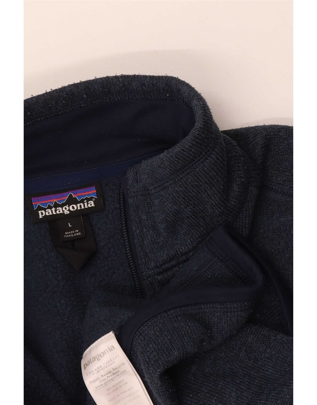Patagonia Mens Zip Neck Sweatshirt Jumper Large Navy Blue Polyester