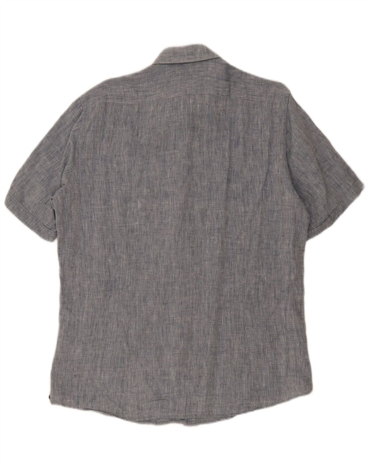 Hugo Boss Mens Short Sleeve Shirt Large Blue Cotton
