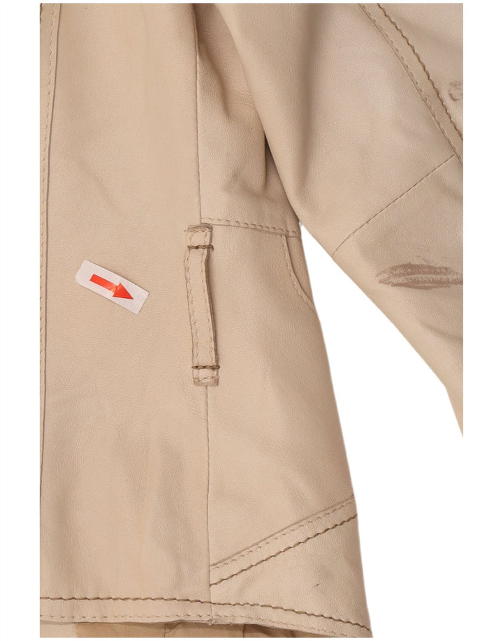 veste blazer en cuir crop femme vintage UK 8 Petit Beige