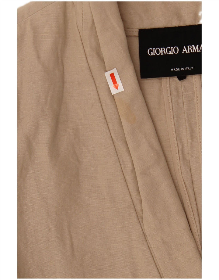 Armani Womens 1 Button Blazer Jacket UK 10 Small Beige Cotton