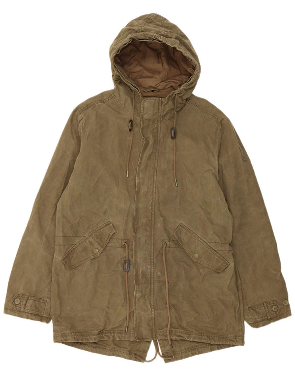 Bomboogie Mens Hooded Parka Jacket UK 42 XL Khaki Cotton