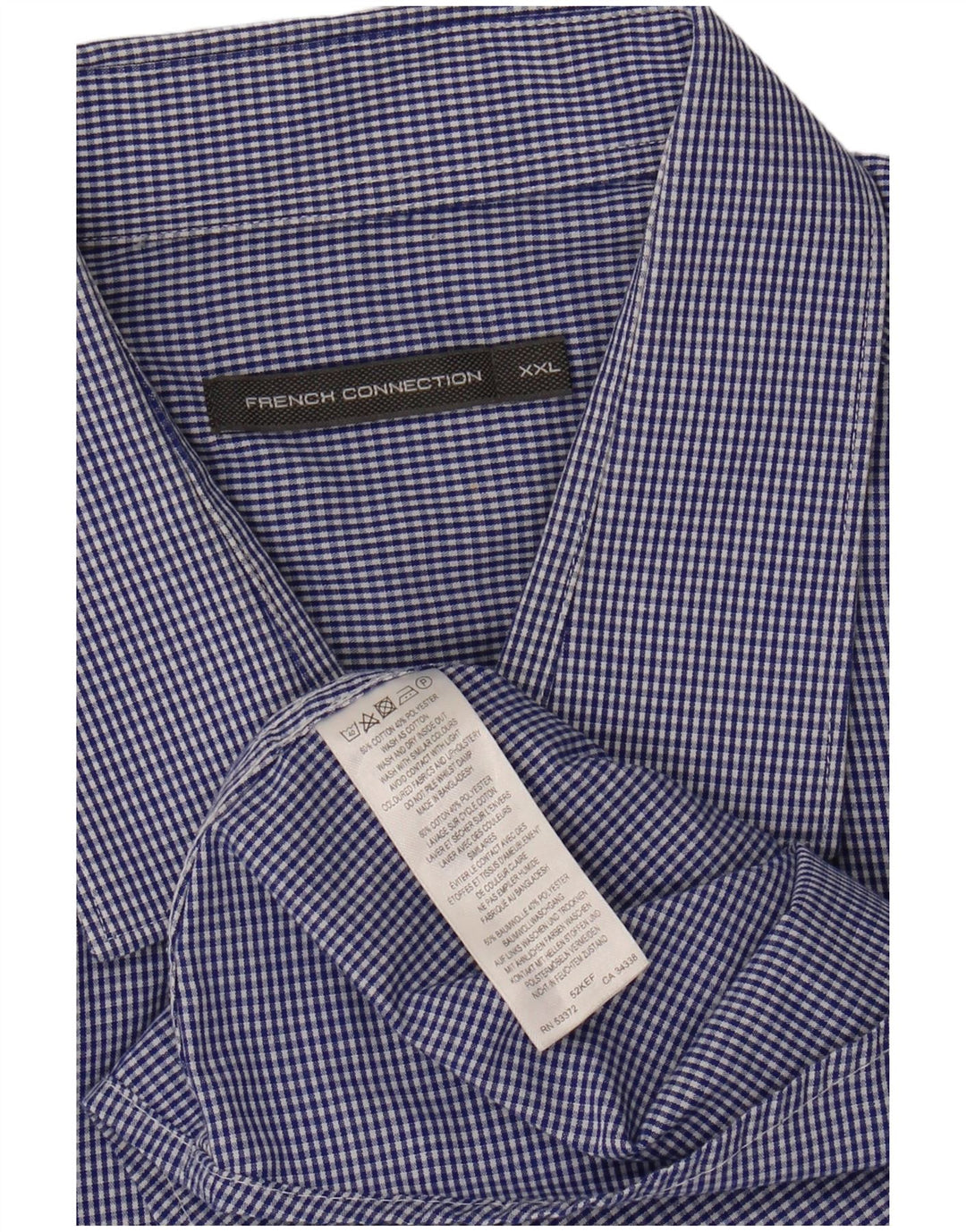 FRENCH CONNECTION Mens Shirt 2XL Navy Blue Check Cotton