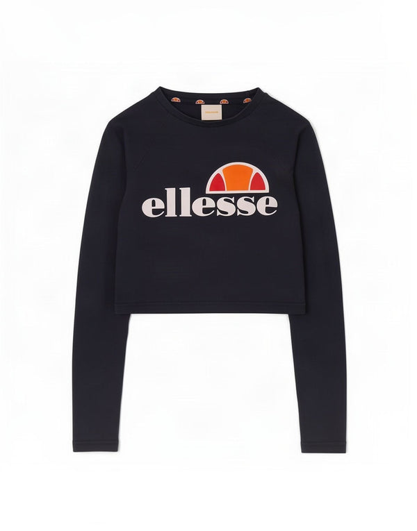 Ellesse Haut graphique à manches longues pour femme UK 8 Small Bleu marine Colourblock