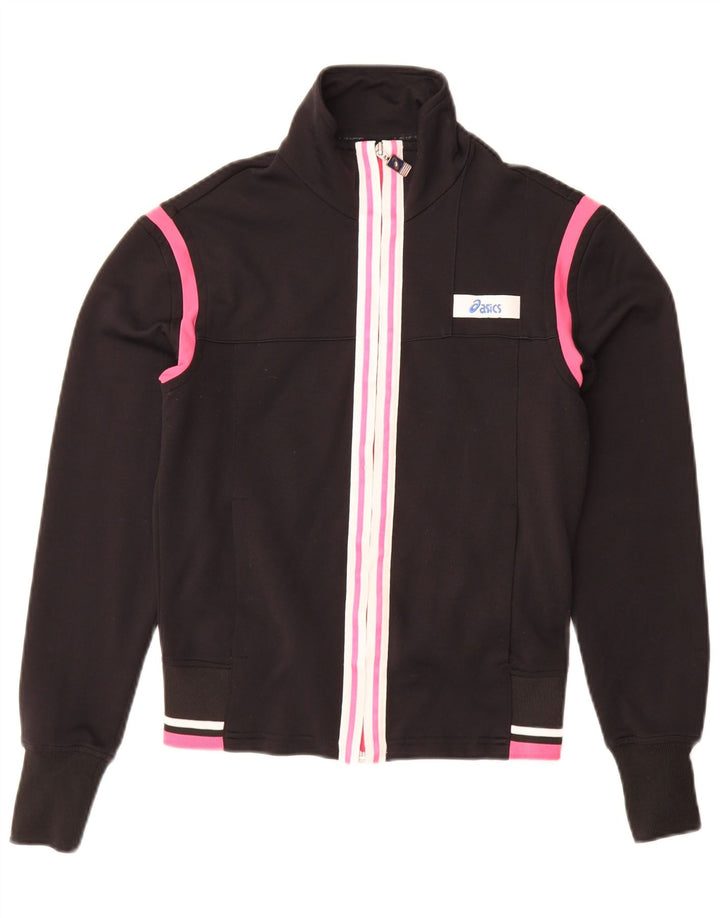 Asics Womens Tracksuit Top Jacket UK 10 Small Black Colourblock