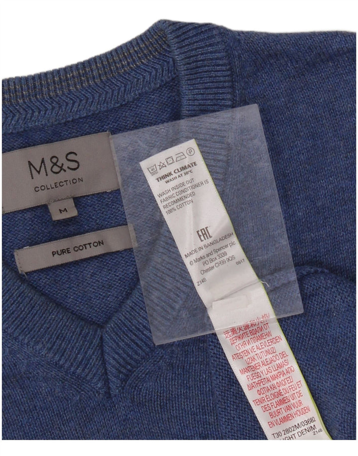 MARKS & SPENCER Mens V-Neck Jumper Sweater Medium Blue Cotton