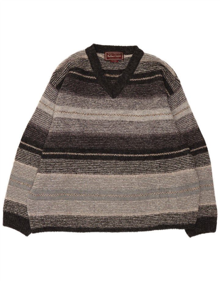 Marlboro Classics Herre V-hals sweater 2XL Grå Stribet Uld