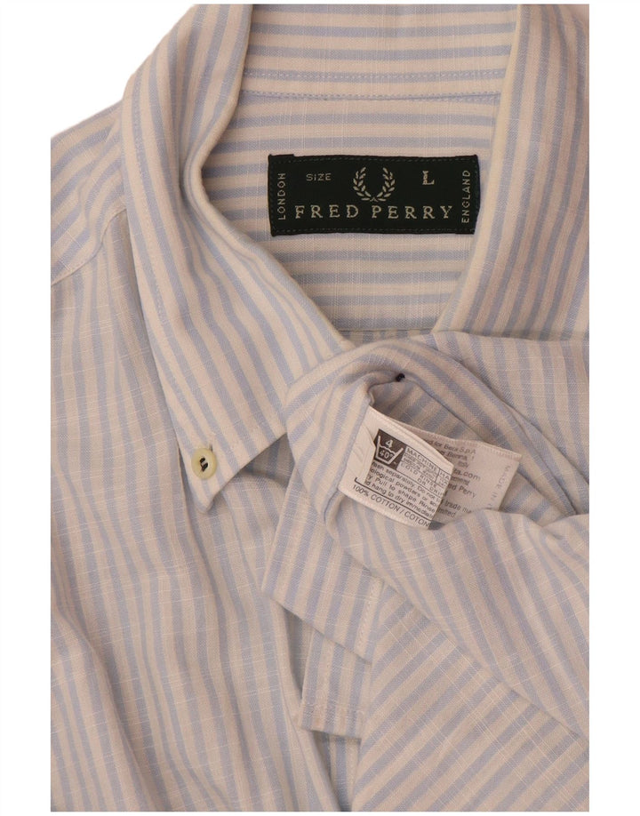 Fred Perry Mens Shirt Large Blue Pinstripe Cotton
