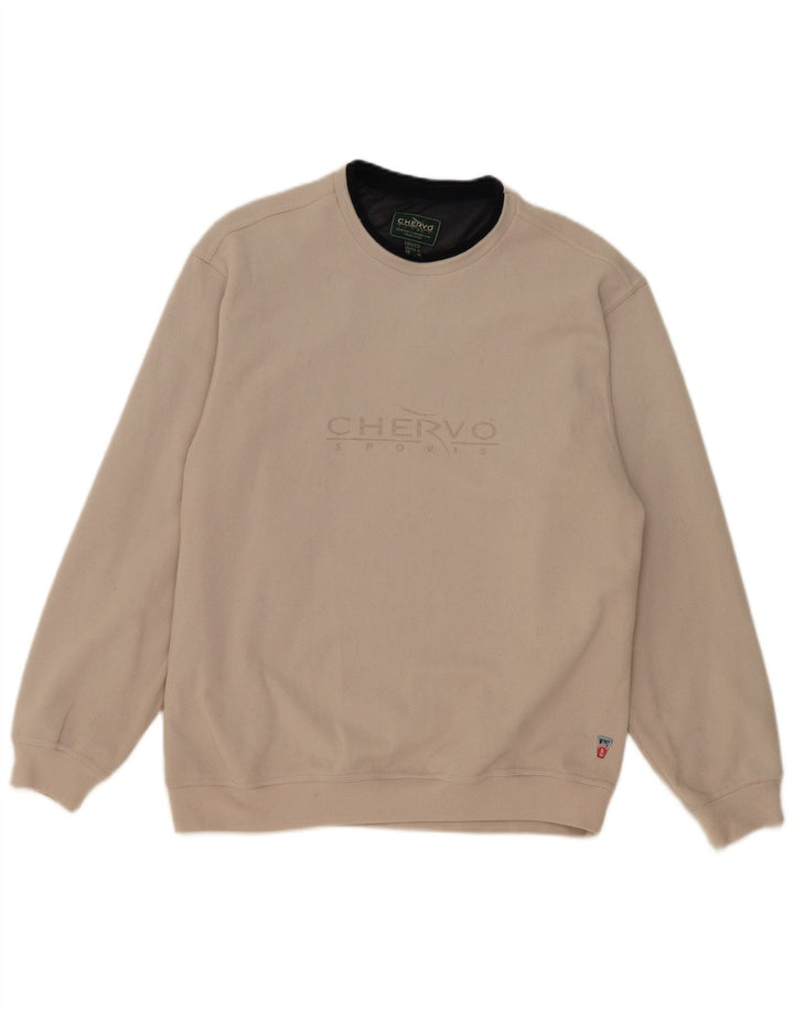 CHERVO Mens Graphic Sweatshirt Jumper UK 40 Medium Grey Polyester