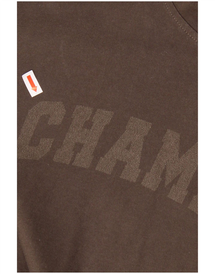 Champion Mens Hooded Graphic Top Long Sleeve Medium Brown Cotton