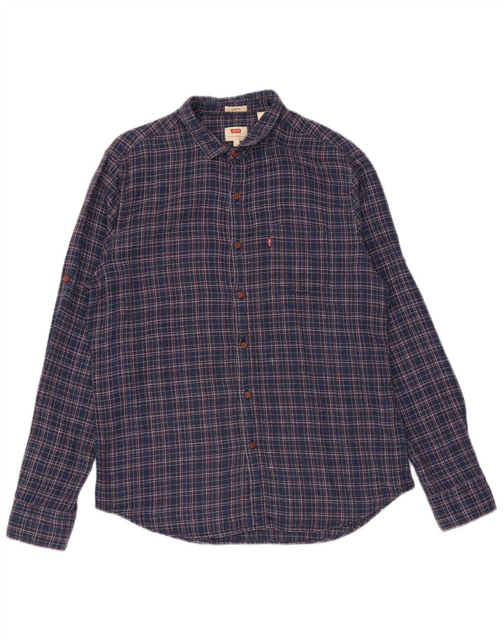 Levi's Mens Slim Fit Shirt Large Navy Blue Check Cotton