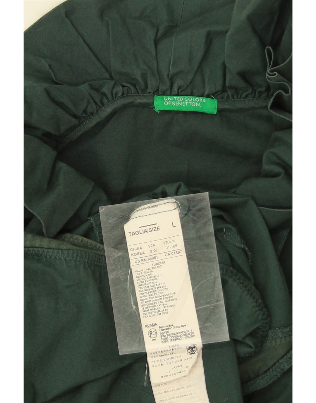 Benetton Womens Flæse Front Bodysuit UK 16 Large Green Bomuld