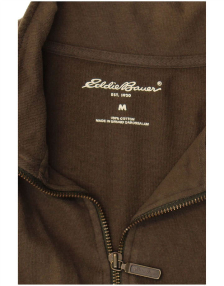 Eddie Bauer Mens Zip Neck Top Long Sleeve Medium Khaki Cotton