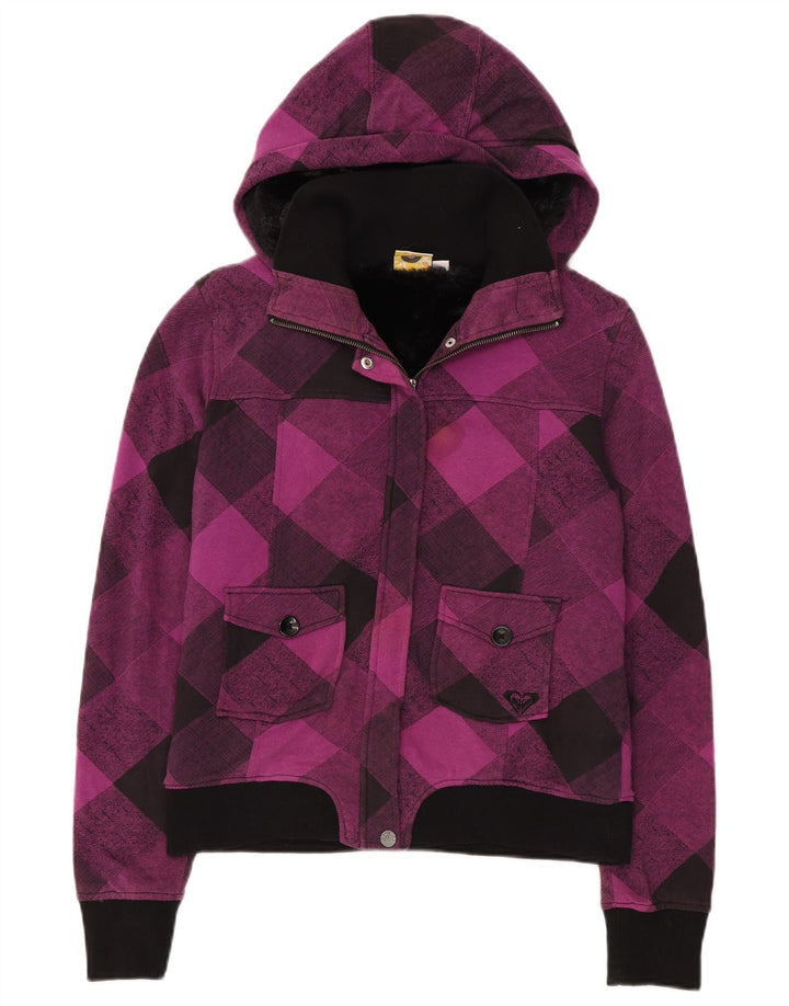 Roxy Dame Hooded Bomber Jacket UK 12 Medium Lilla Ternet Bomuld