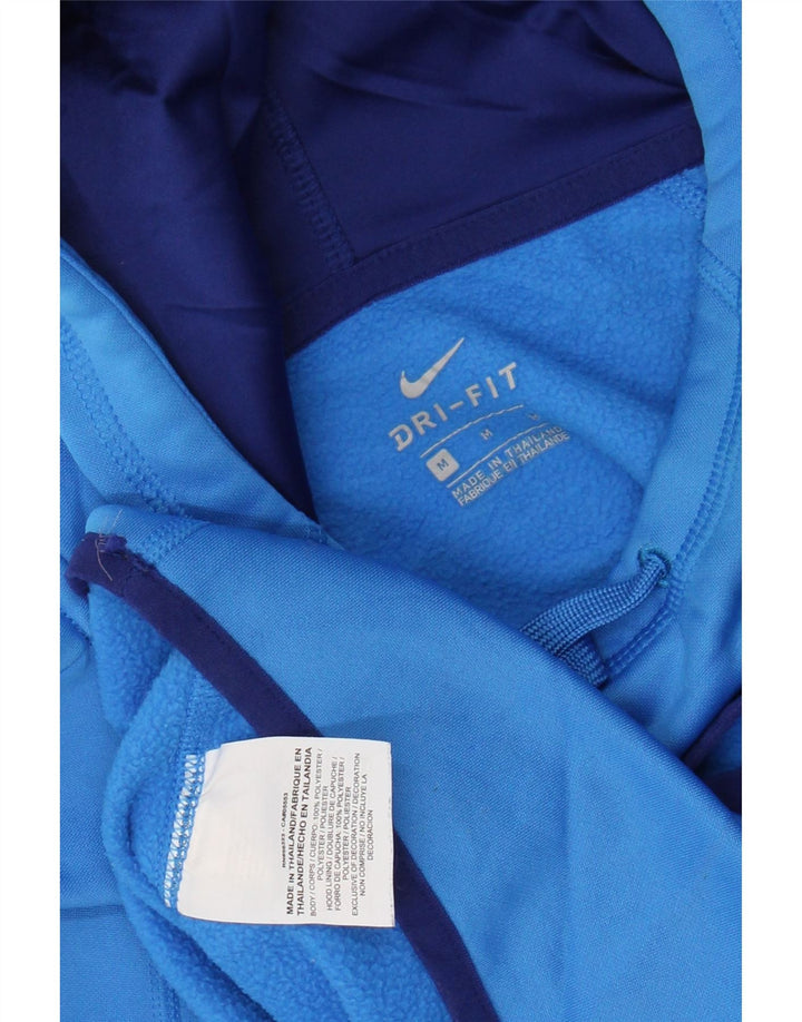 NIKE Womens Graphic Hoodie Jumper UK 14 Medium Blue Polyester