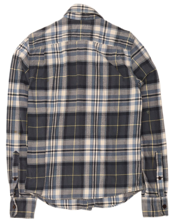 Abercrombie & Fitch Mens Muscle Flannel Shirt Small Navy Blue Check Cotton