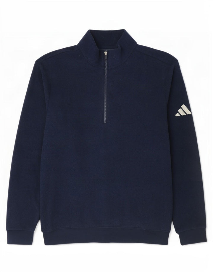Adidas Herren-Fleecepullover mit Reißverschluss am Hals, mittelmarineblaues Polyester