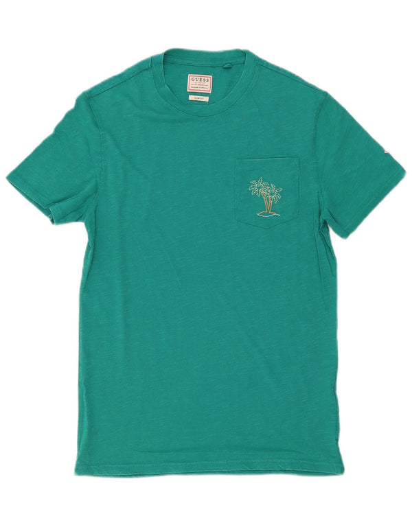 Guess Mens Slim Fit T-Shirt Top Small Green Cotton