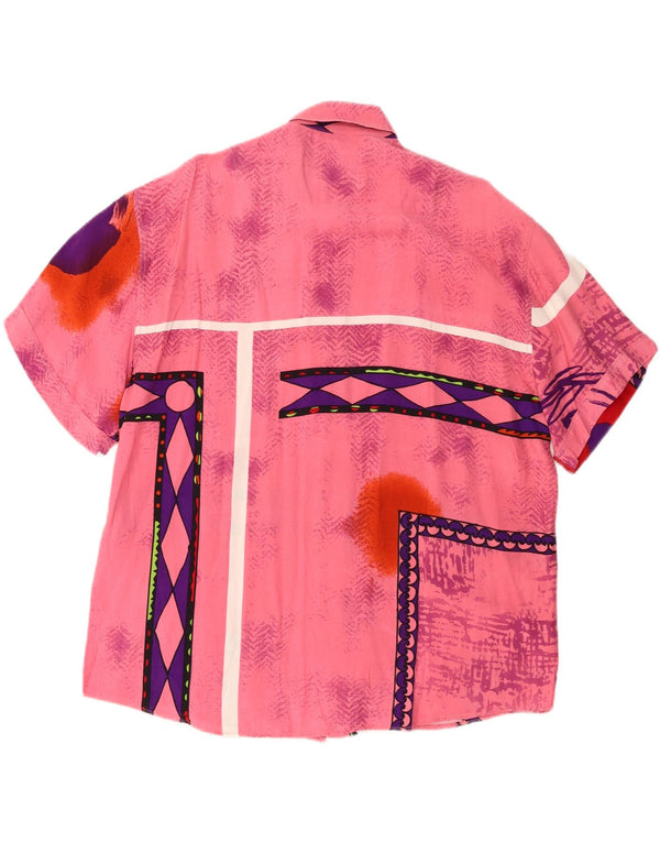 Vintage Mens Short Sleeve Shirt Large Pink Geometric Viscose