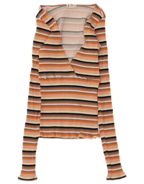 Billabong Crop Top da donna a maniche lunghe UK 4 XS cotone a righe multicolore