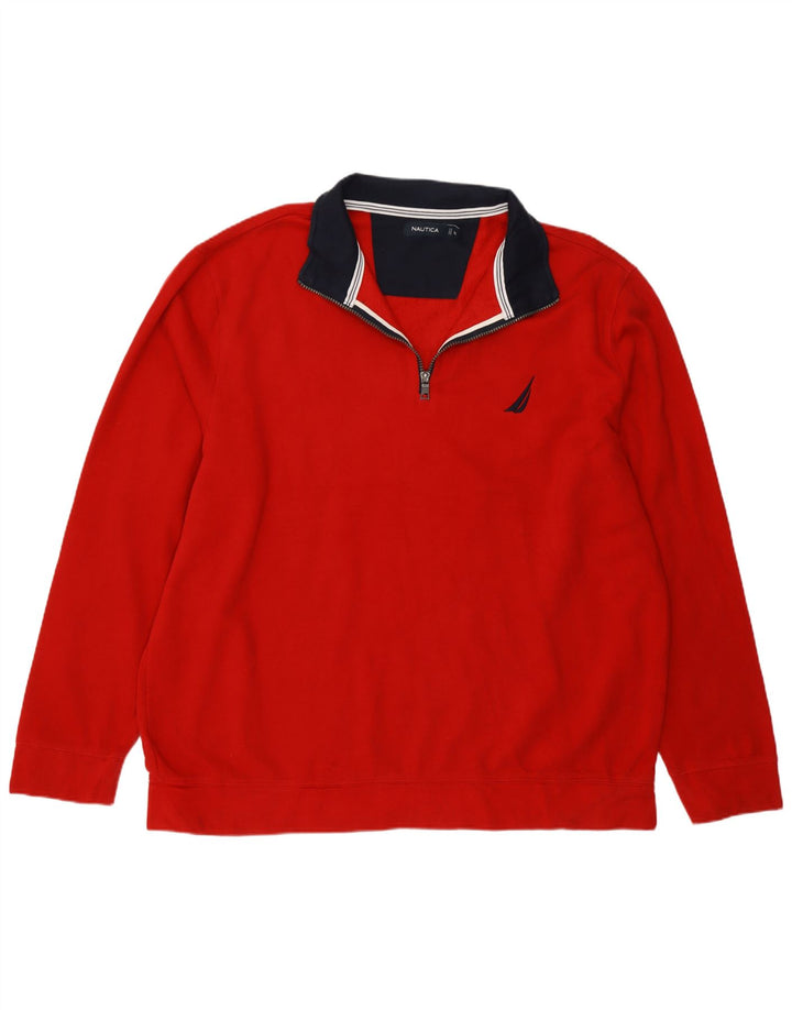 Nautica Mens Zip Neck Sweatshirt Jumper 2XL Red