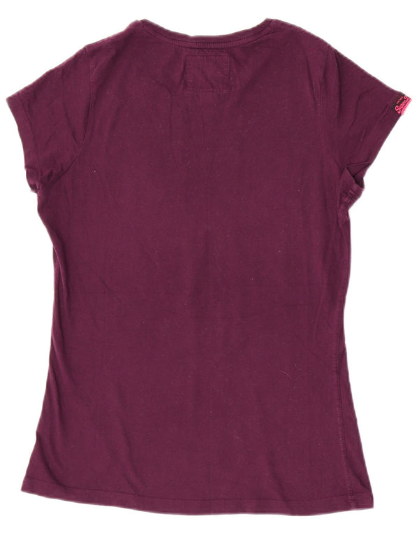 Superdry Grafisk T-shirt top til kvinder UK 14 Stor lilla bomuld
