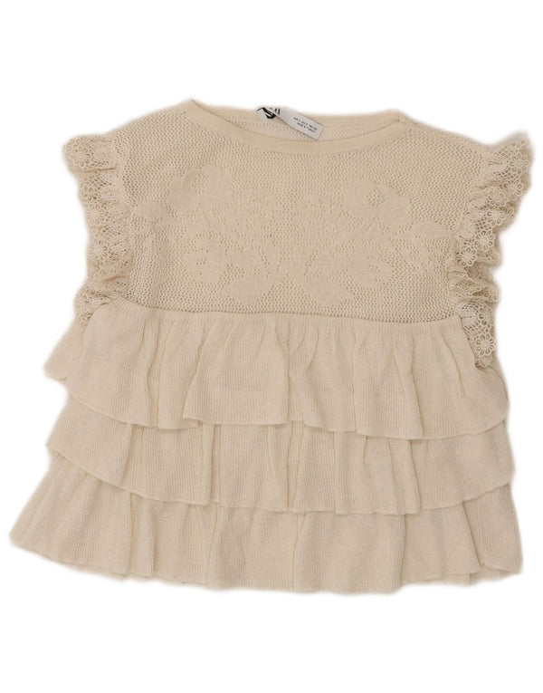Zara Womens Crop Ærmeløs bluse Top UK 8 Small Off White Polyester