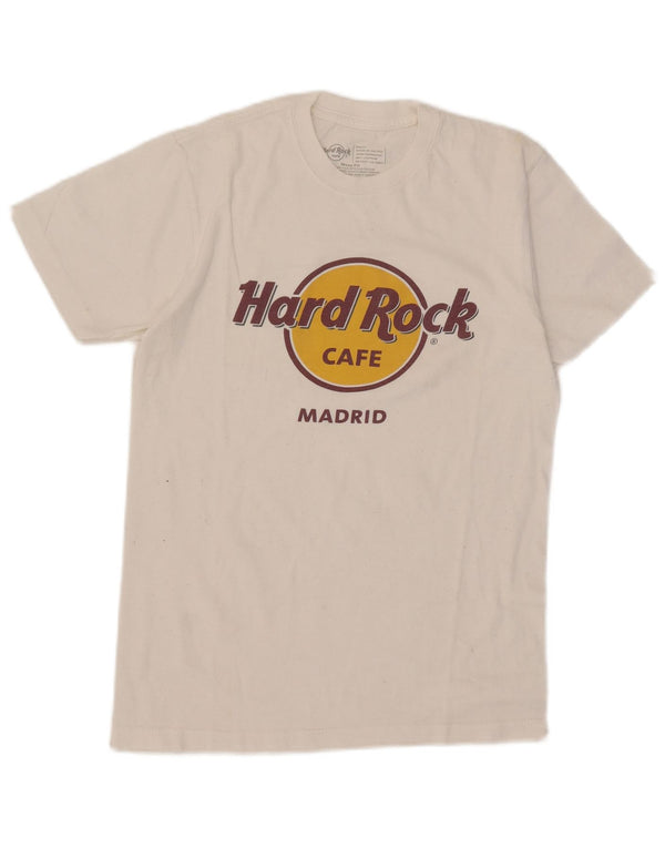 Hard Rock Cafe Mens Madrid Graphic Camiseta Top Pequeño Algodón Blanco