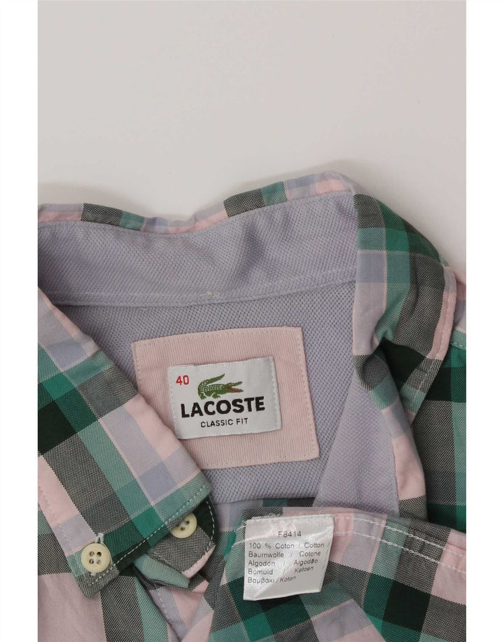 Lacoste Mens Classic Fit Shirt Size 40 Medium Green Check Cotton