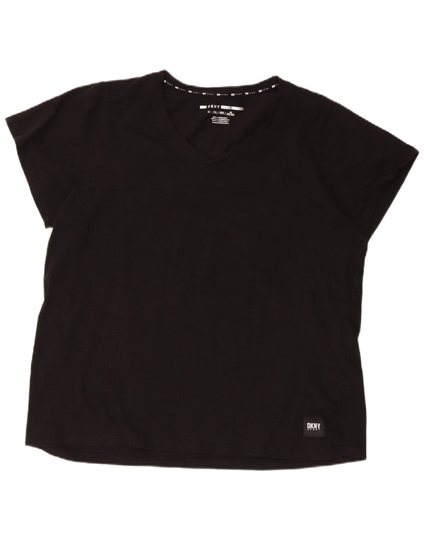 Camiseta feminina regular de manga curta Dkny UK 18 XL algodão preto