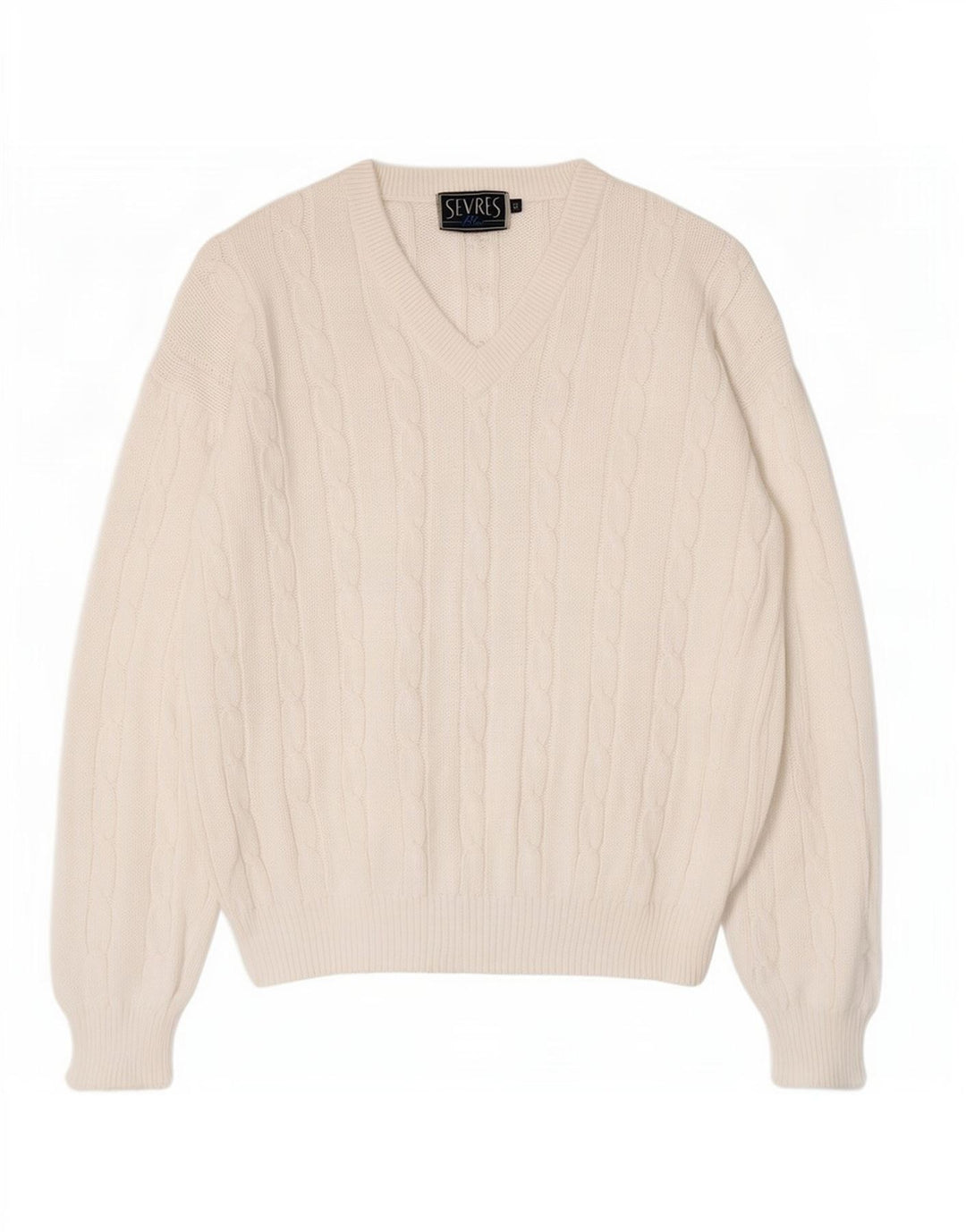 Sevres Herre V-hals sweater IT 50 Medium Hvid Bomuld